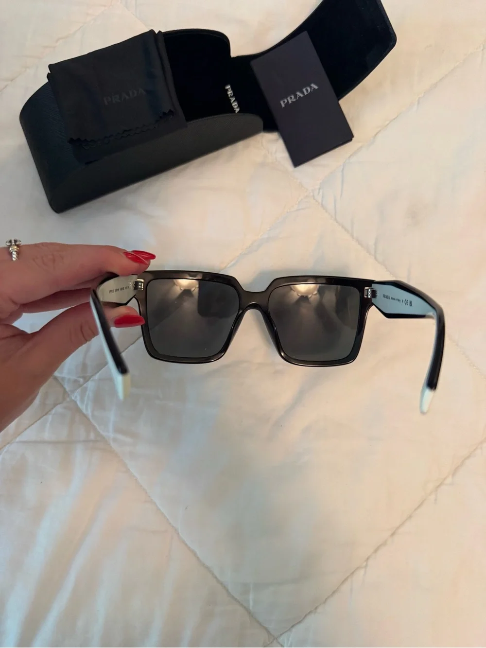 Prada Milano Black & White Logo Cat-Eye Sunglasses